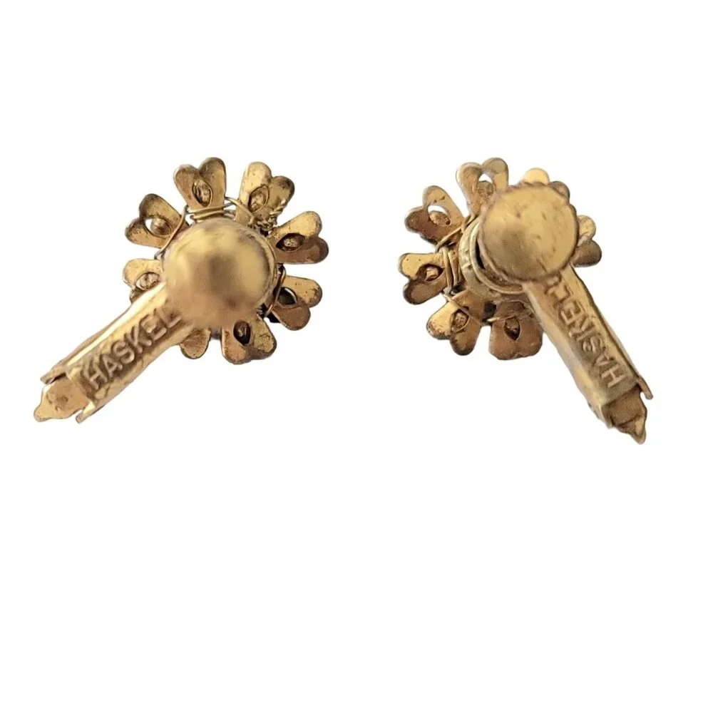 Miriam Haskell Rose Gold Tone Screw Back Hinge Clip-On Earrings, Signed M108 - Picture 5 of 8